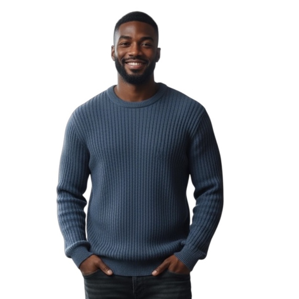 Black Brown 1826 Men's Chunky Cable Knit Blue 100% Cotton Sweater XL Warm Cozy
